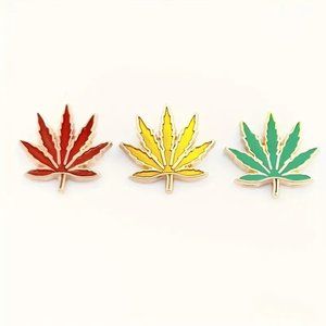 LEAF PIN Set of 3 Charm Bag Metal Enamel Backpack Boho Raggae Style Ganja GIFT